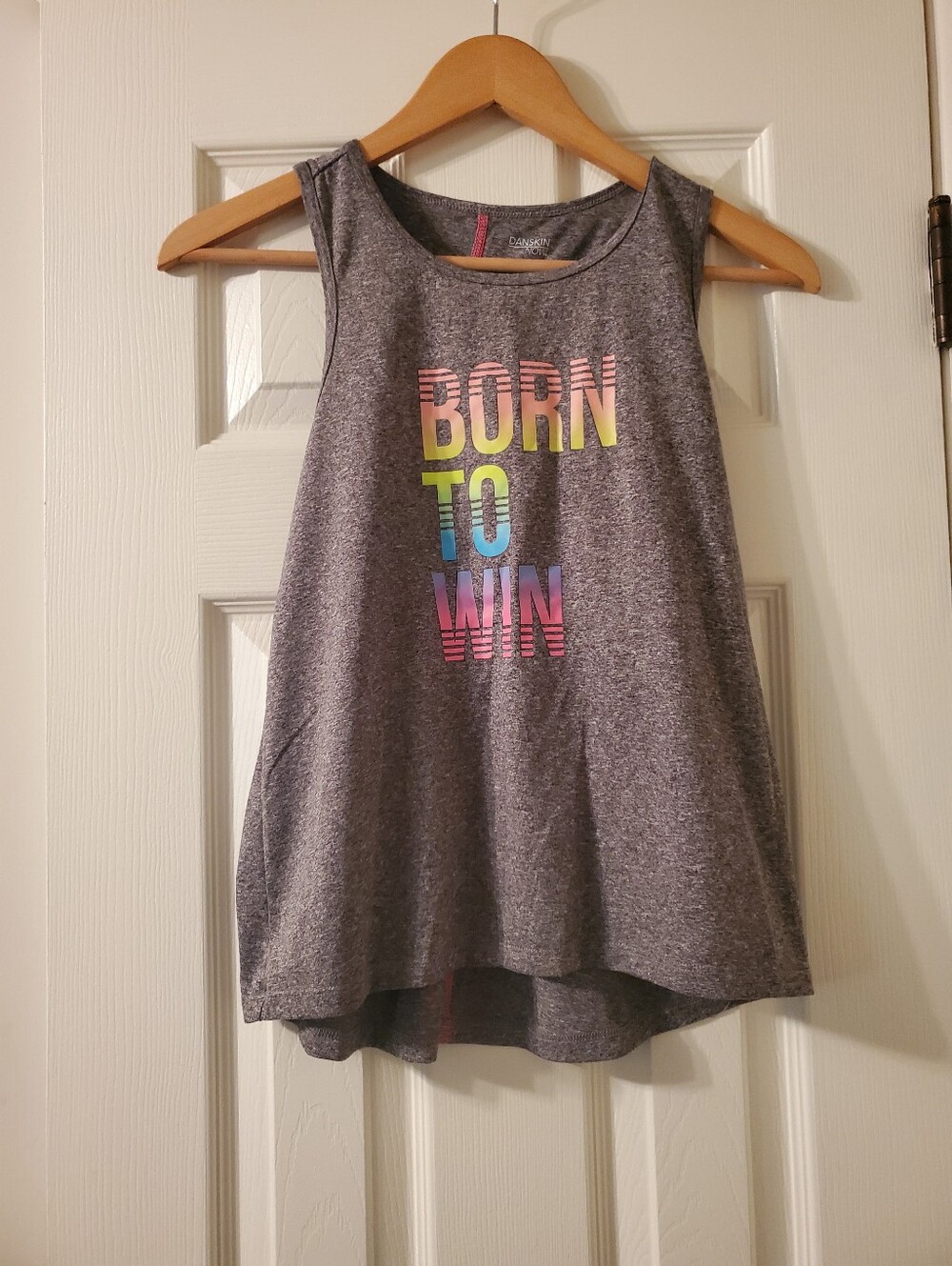 Danskin Now Gray Tank Top with Multicolor "Born to Win" Graphic XL(14/16) Preown
